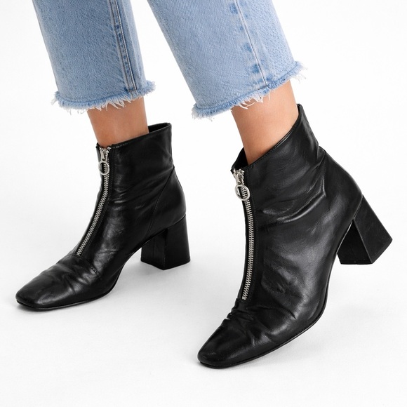 Zara Shoes - Zara Black Leather Zip Ankle Boots Block Heel – EU 40 – US 9